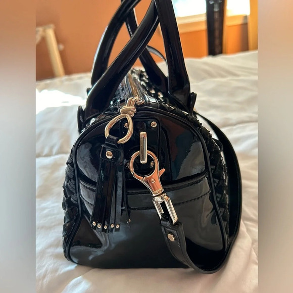 Cole Haan Black Leather & Suede Basketweave Woven Bag - Picture 2 of 10